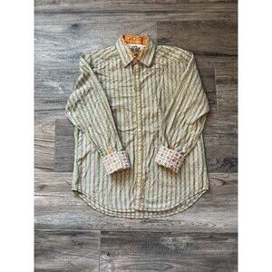 Robert Graham Men's GREEN ORANGE STRIPED BUTTON DOWN SHIRT XL WISDOM TRUTH #219